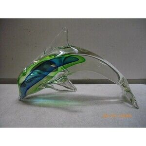 VINTAGE BEAUTIFUL ART‎ GLASS DOLPHIN FIGURINE PAPERWEIGHT FIGURE